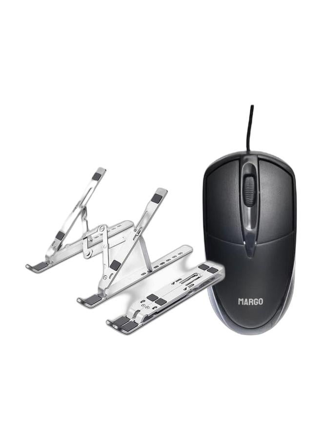 Laptop Stand Aluminium For Adjustable Stand Silver & Margo MR-301 USB Mouse Bundle
