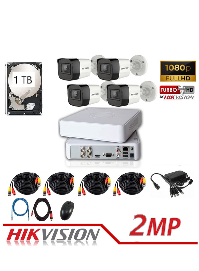 HIKVISION 4x Outdoor 2MP Camera Kit with 1TB HDD and AI Functions