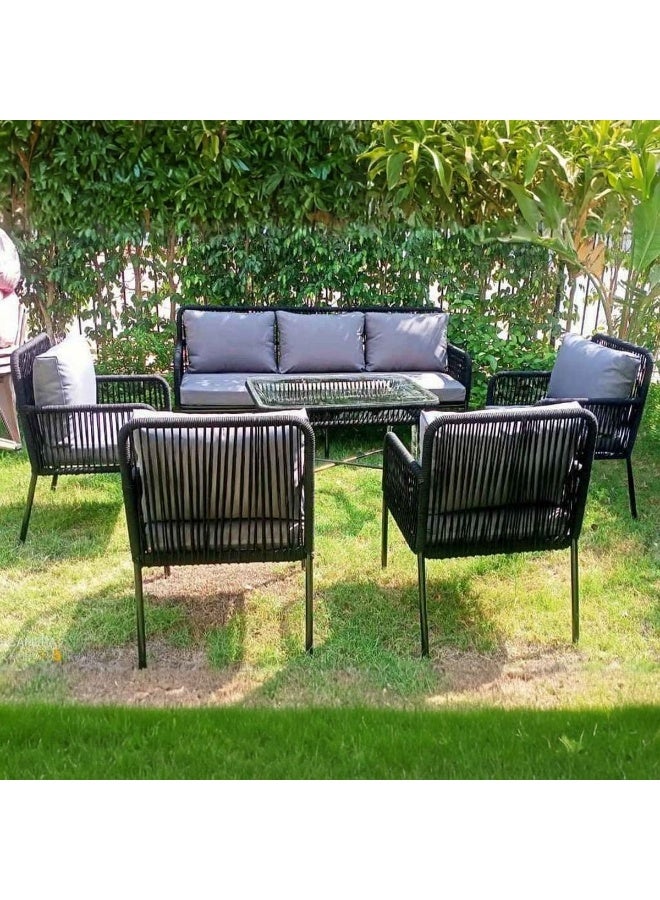 6-piece black and gray Dubar and iron outdoor furniture set
